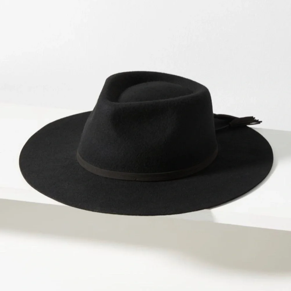 NWT Anthropologie Tasseled Wool Rancher Western Black Hat - Picture 1 of 11